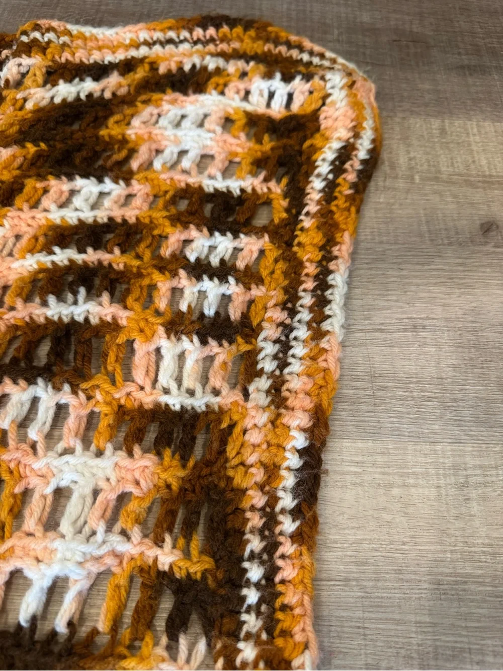 Vintage 50X50 Orange, Brown, Cream, Coral Handmade Crochet Blanket Retro Y2K